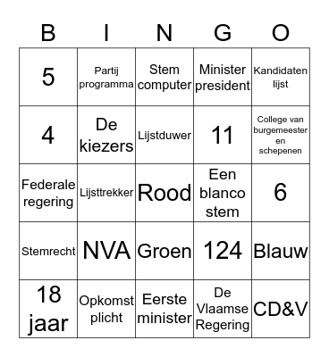 Politiek in België Bingo Card