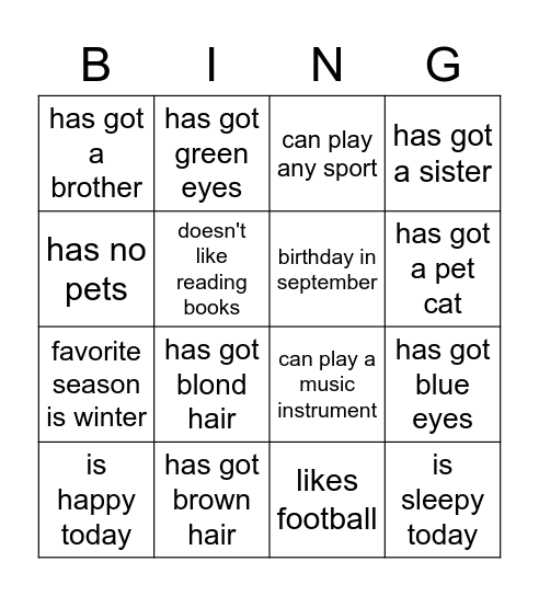 People bingo Card