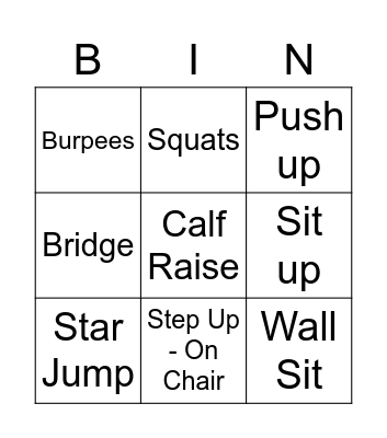 Fitness Bingo Card