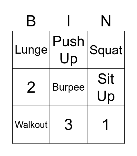 Fitness Bingo Card