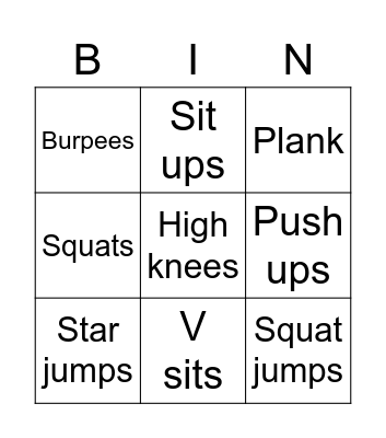 Fitness bingo Card