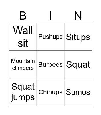 Fitness bingo Card