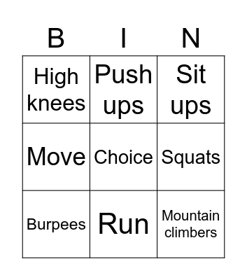 Fitness bingo Card