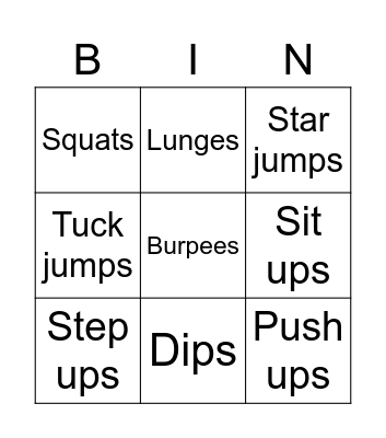 Fitness Bingo Card