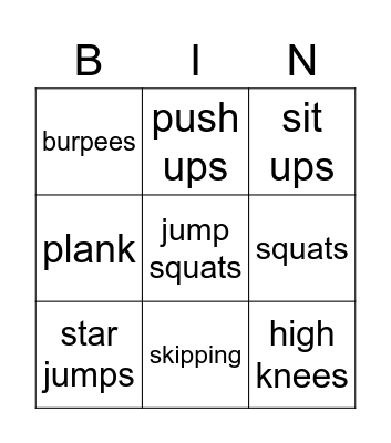 FITNESS BINGO Card