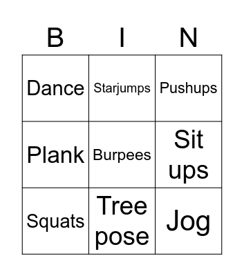 Fitness Bingo Card