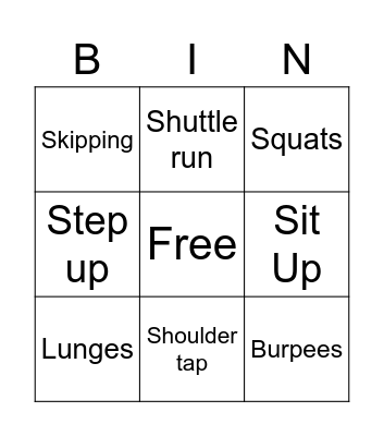 Fitness bingo Card