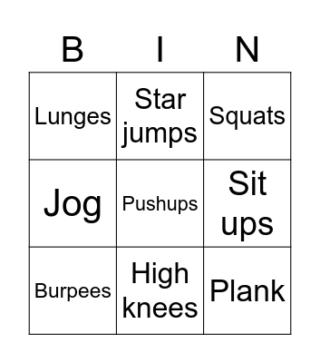 Fitness bingo Card
