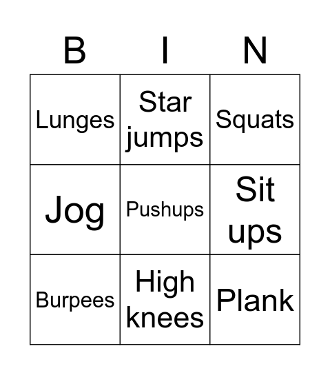 Fitness bingo Card