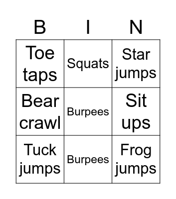 Fitness Bingo Card