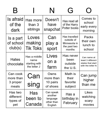 Icebreaker Bingo Card