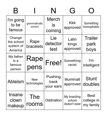 Eevee youtube Bingo Card