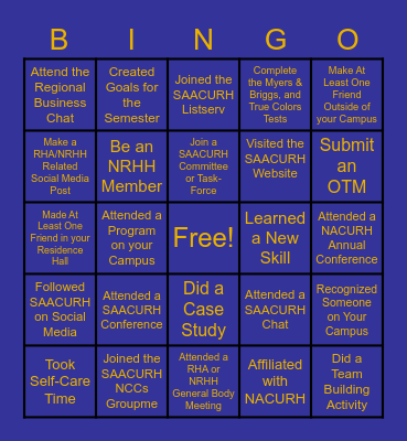 SAACURH Bingo Card