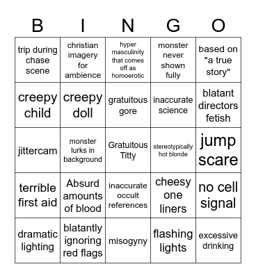 Bad Horror Bingo Card