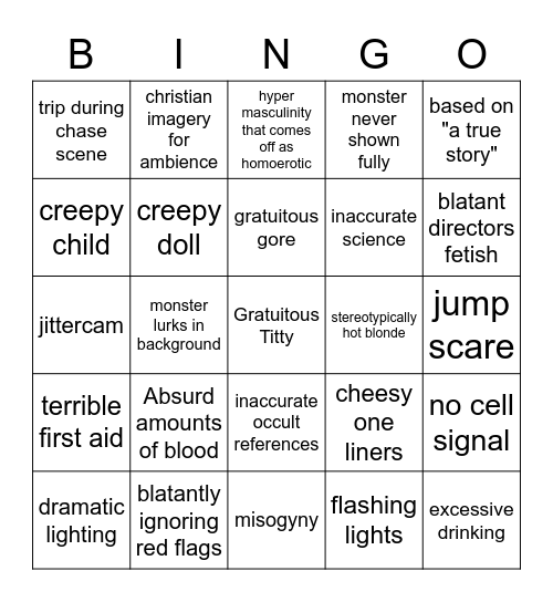 Bad Horror Bingo Card