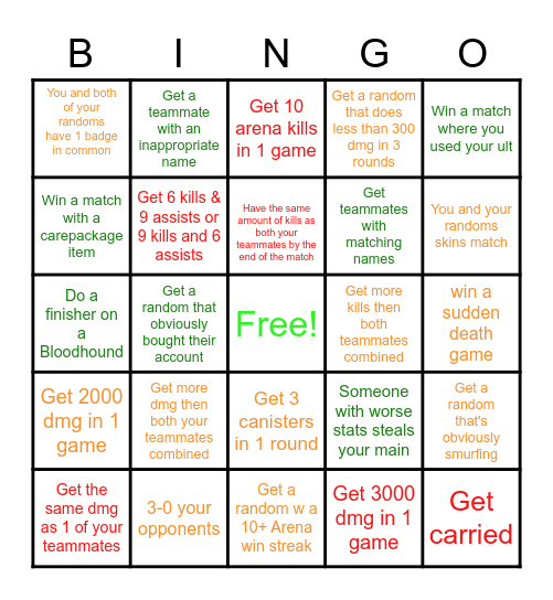 Arena Solo Queue Bingo Card