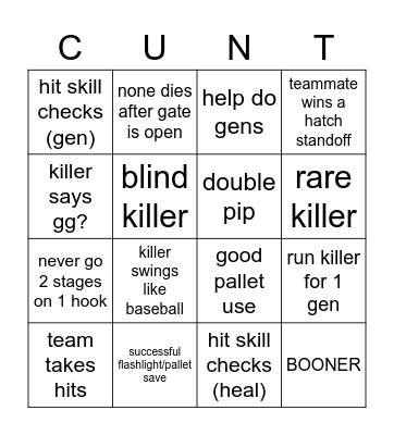 dead by daylight Bingo Card