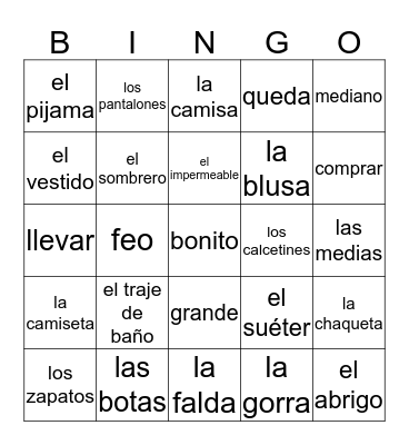Senorita Audrey's Guardarropa BINGO Card