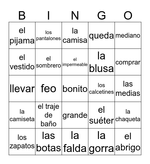 Senorita Audrey's Guardarropa BINGO Card