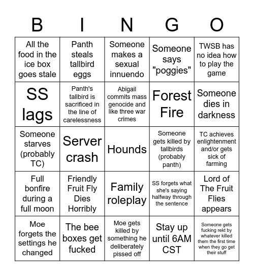 DST Bingo Card