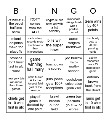 fartball bingo Card