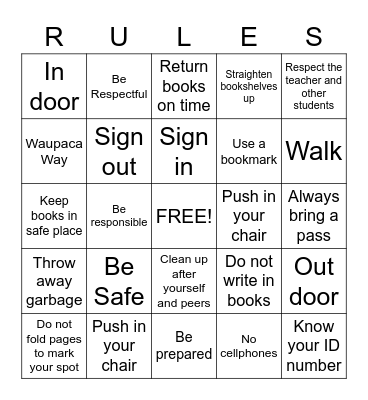 WMS Library Expectations Bingo Card