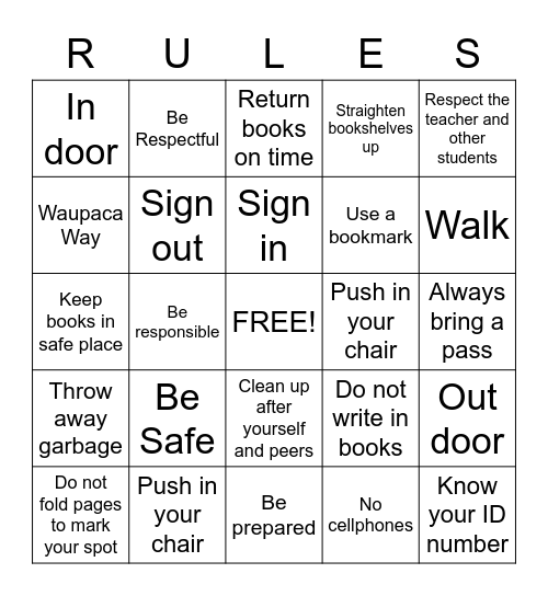 WMS Library Expectations Bingo Card