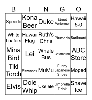 Hawaii Bingo Card