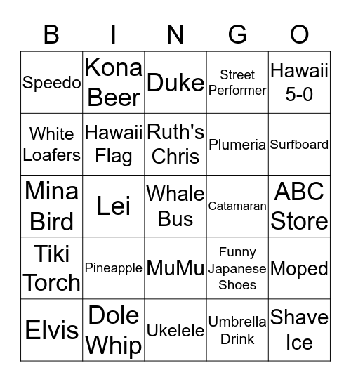 Hawaii Bingo Card