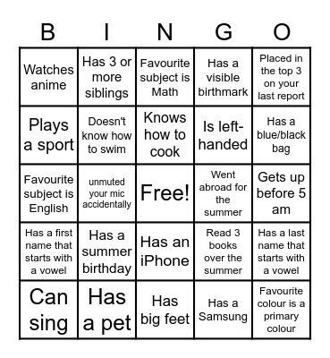 Getting to Know You Bingo Card