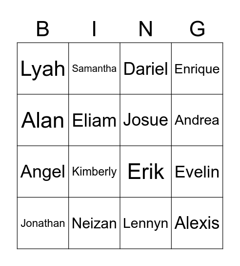 Nombres Bingo Card