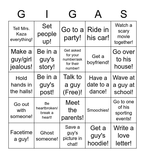 Giga Gang Bingo Card