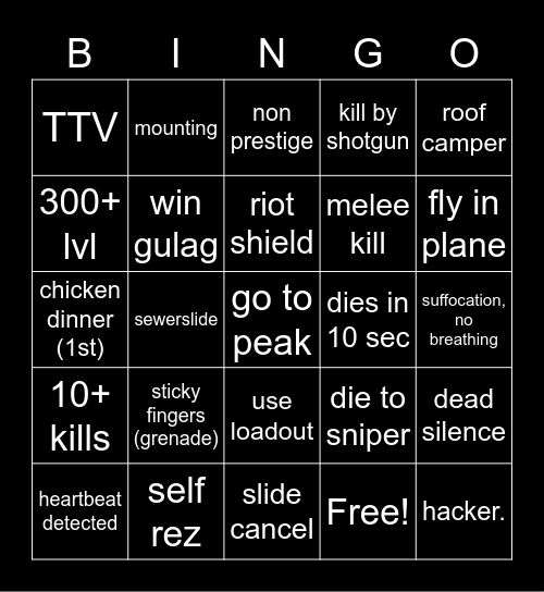 Warzone (sep. 2022) Bingo Card