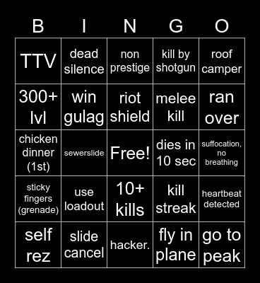 Warzone (sep. 2022) Bingo Card