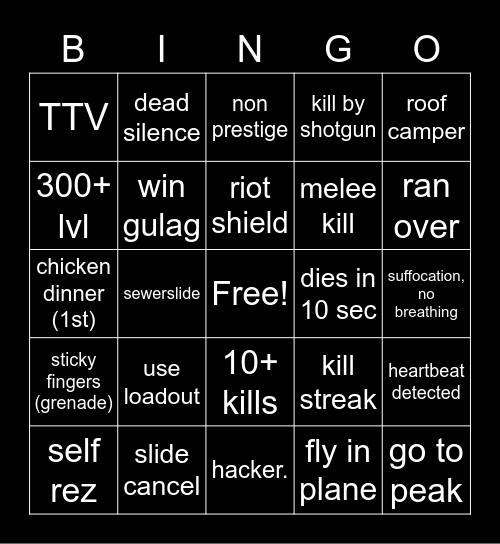 Warzone (sep. 2022) Bingo Card
