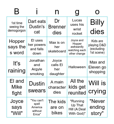 Stranger Things Binge Bingo Card