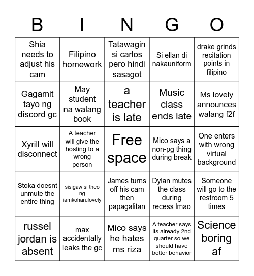 G6 Dignity Bingo Card Bingo Card