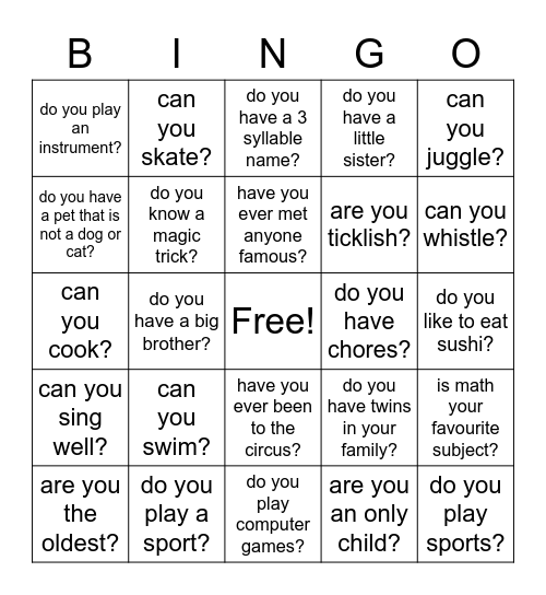 Student Bingo "Say yes!" Bingo Card