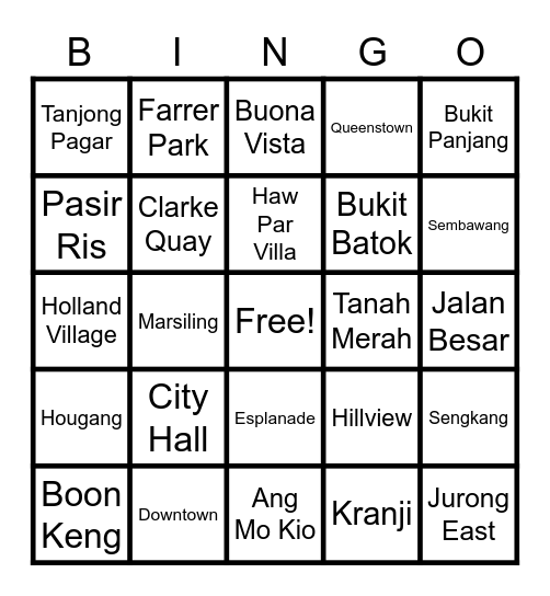 Singapore Bingo! Bingo Card