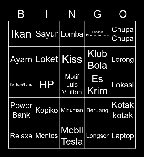 Suzu Bingo Card