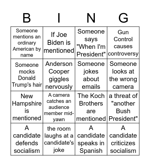 Democrat Debate Bingo! Bingo Card
