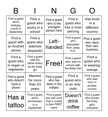 Find the Guest Bingo Card