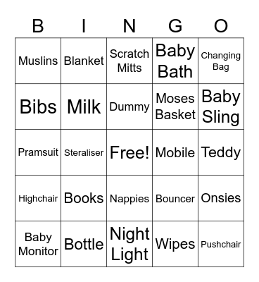 Baby Shower Bingo Card