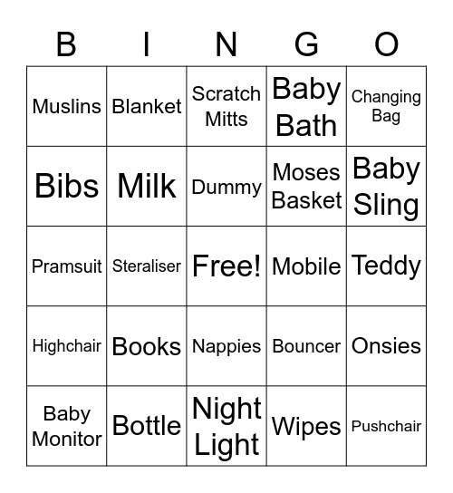 Baby Shower Bingo Card