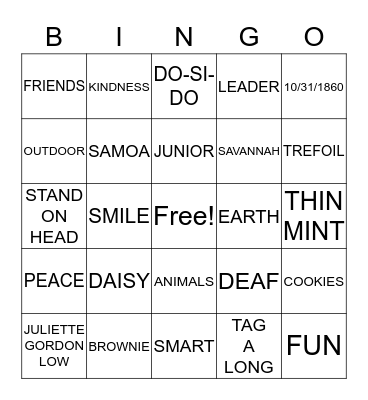 Juliette Gordon Low Bingo Card