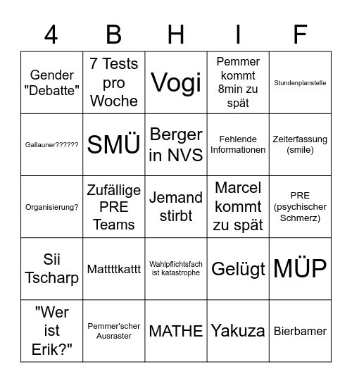 4BHIF Bingo Card