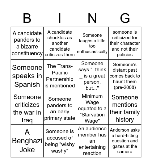 Democratic Debate BIngo 2 Bingo Card