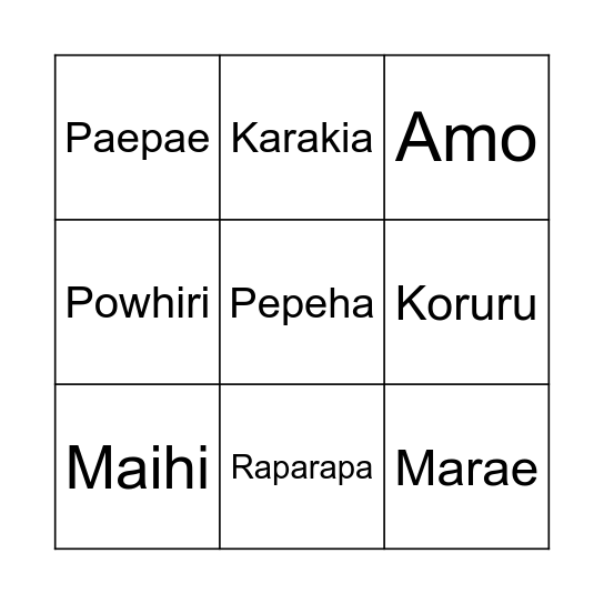 Wharewhare Bingo Card