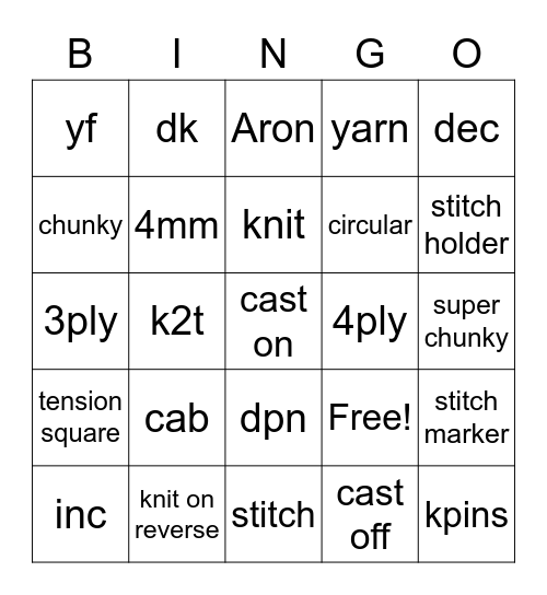 yarn bingo Card