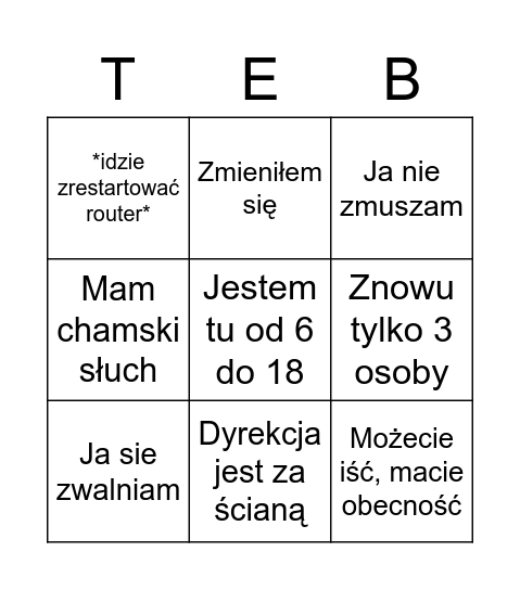 Pan Tomek BINGO Card